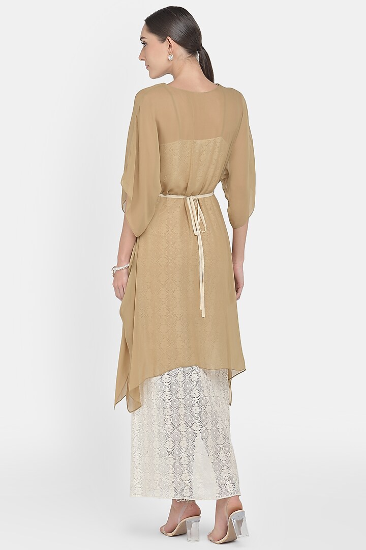 White Tunic Top With In-Cut Dress & Belt by Naina Seth at Pernia's Pop Up Shop