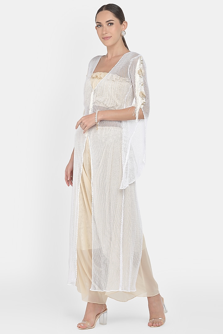 White Hand Embroidered Pant Set by Naina Seth at Pernia's Pop Up Shop