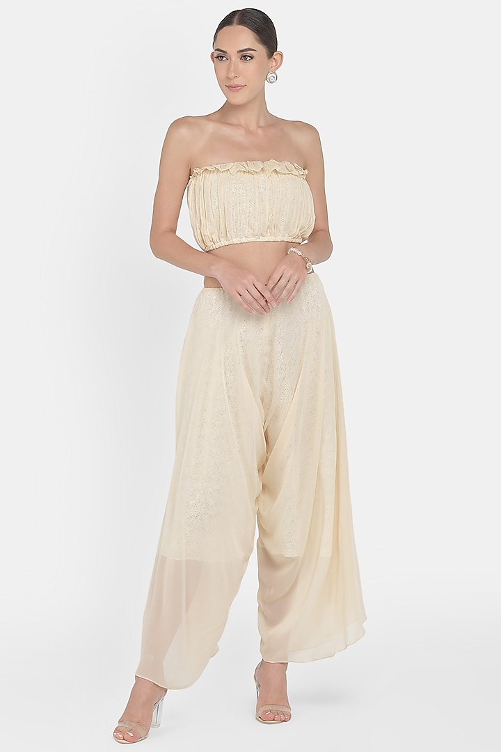 White Hand Embroidered Pant Set by Naina Seth at Pernia's Pop Up Shop
