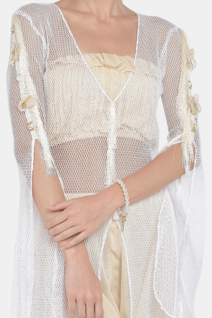 White Hand Embroidered Pant Set by Naina Seth at Pernia's Pop Up Shop