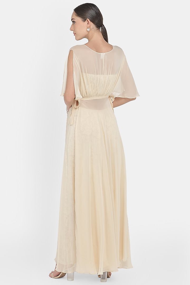 Beige Embroidered Draped Tunic Set by Naina Seth at Pernia's Pop Up Shop