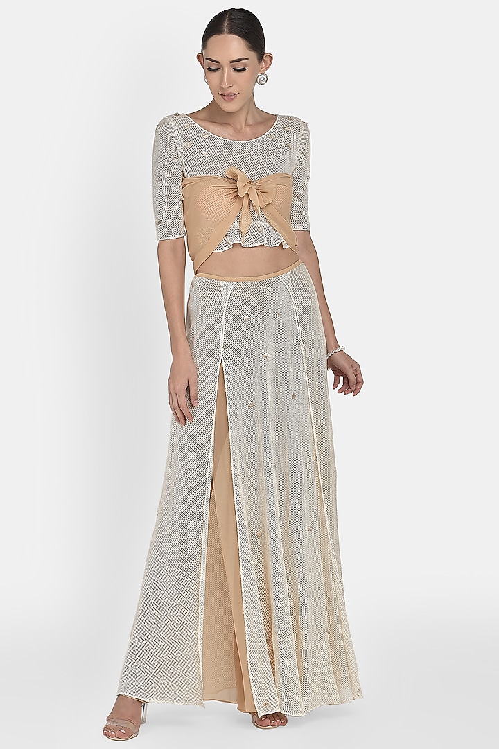 White Embellished Skirt Pant Set by Naina Seth at Pernia's Pop Up Shop