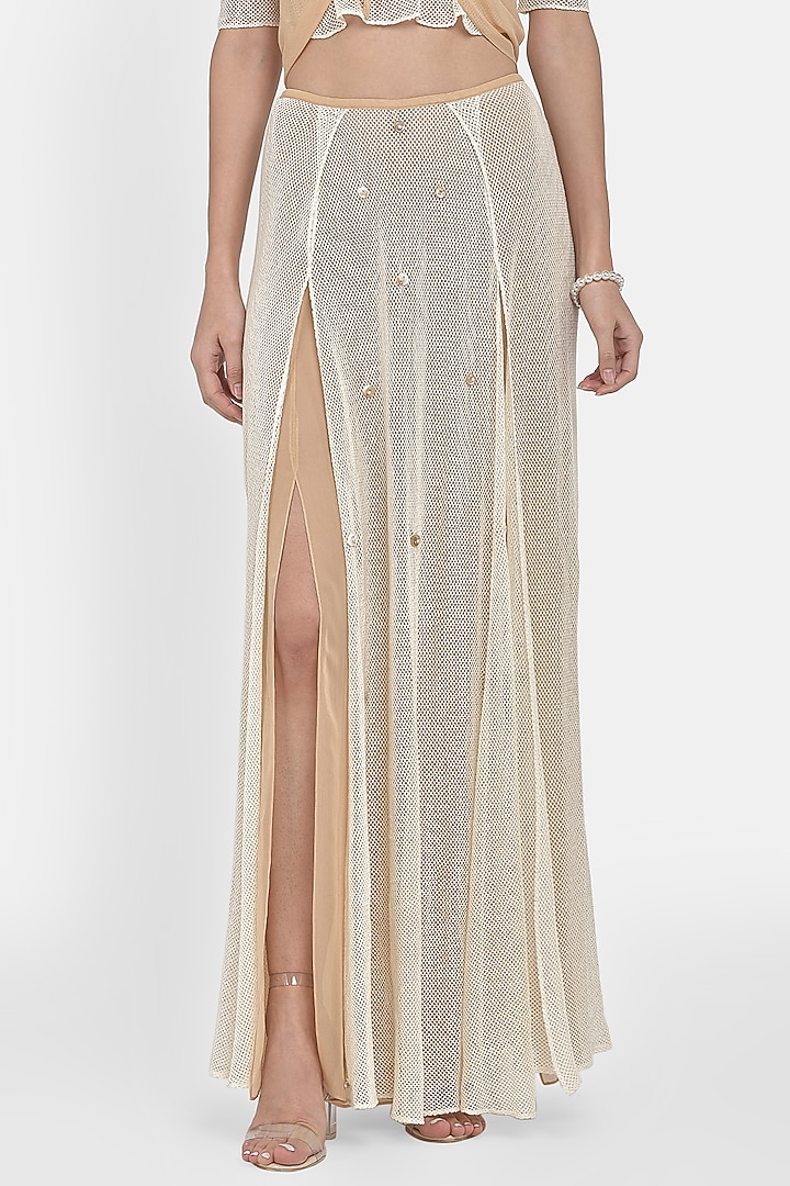 White Embellished Skirt Pant Set by Naina Seth at Pernia's Pop Up Shop