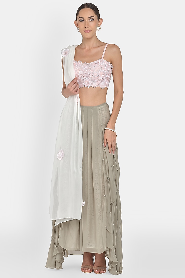 Blush Pink & Grey Floral Lehenga Set by Naina Seth at Pernia's Pop Up Shop