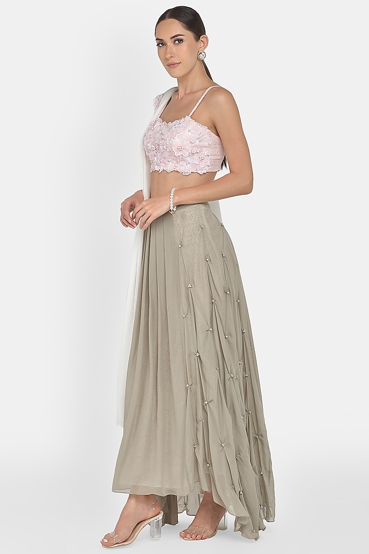 Blush Pink & Grey Floral Lehenga Set by Naina Seth at Pernia's Pop Up Shop