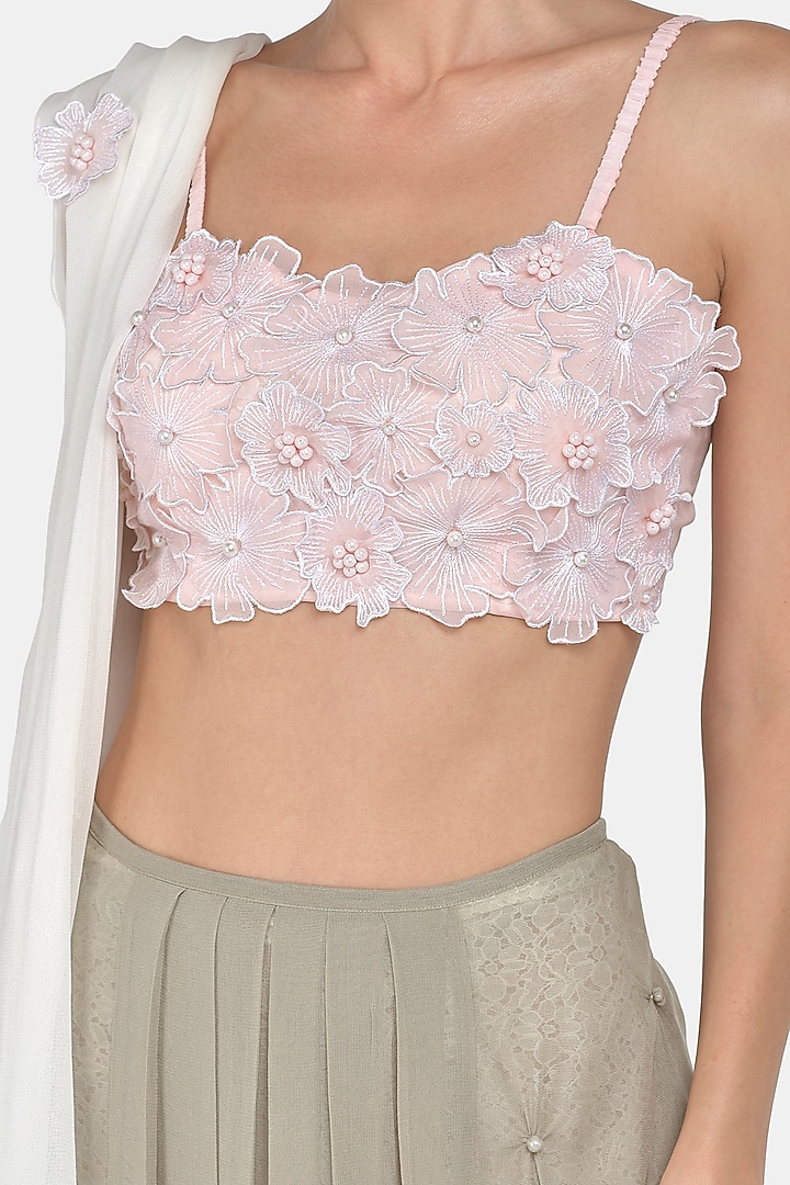 Blush Pink & Grey Floral Lehenga Set by Naina Seth at Pernia's Pop Up Shop