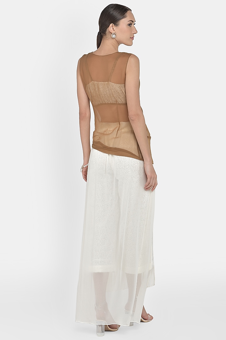 White Embroidered Pleated Pant Set by Naina Seth at Pernia's Pop Up Shop