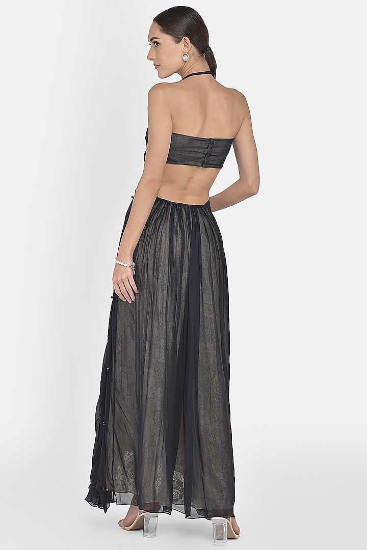 Black Embroidered Draped Gown by Naina Seth at Pernia's Pop Up Shop