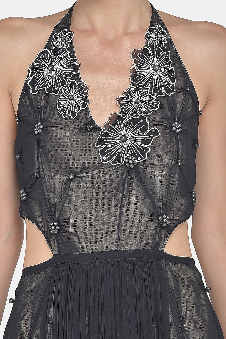 Black Embroidered Draped Gown by Naina Seth at Pernia's Pop Up Shop
