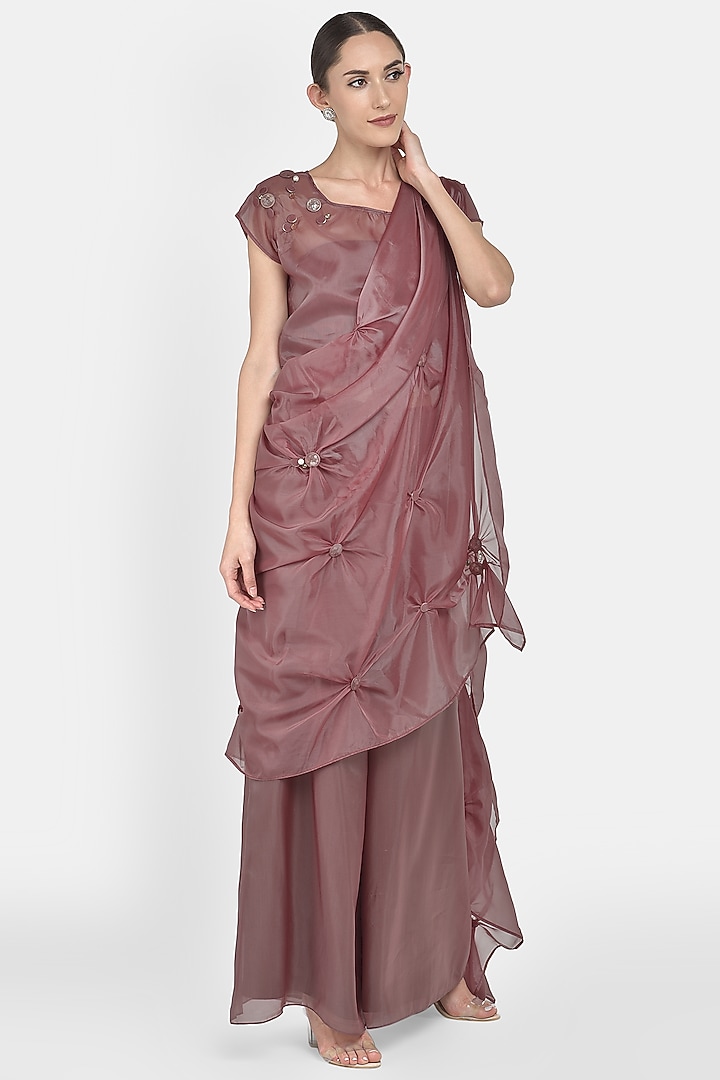 Maroon Embellished Palazzo Pant Set by Naina Seth at Pernia's Pop Up Shop
