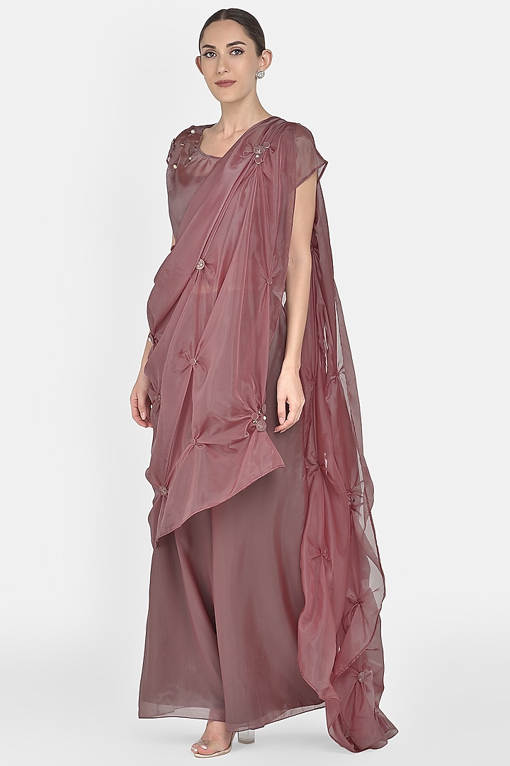 Maroon Embellished Palazzo Pant Set by Naina Seth at Pernia's Pop Up Shop
