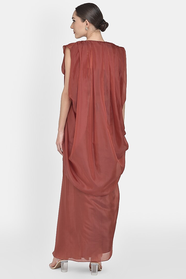 Copper Draped Skirt Set With Frills by Naina Seth at Pernia's Pop Up Shop