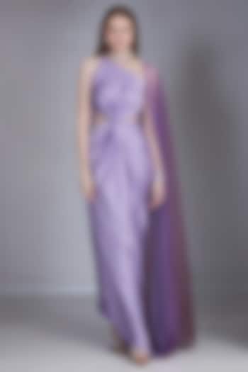 Lavender Satin Silk Bead Embellished Draped Gown by Naina Seth