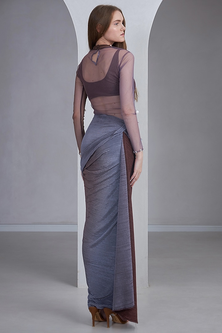Old Mauve & Lavender Self Pleated Stretch Skirt Set by Naina Seth at Pernia's Pop Up Shop