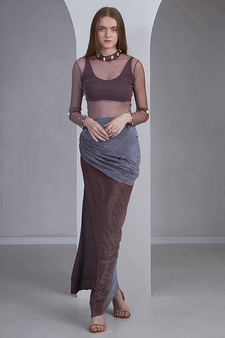 Old Mauve & Lavender Self Pleated Stretch Skirt Set by Naina Seth at Pernia's Pop Up Shop