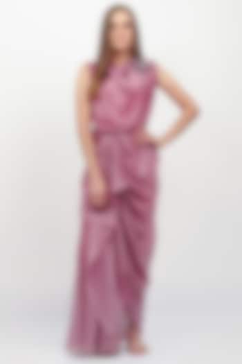 Fuchsia Embellished Draped Dress by Naina Seth