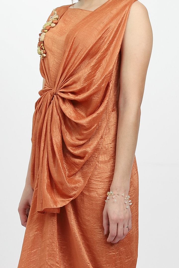 Burnt Orange Embellished Summer Dress by Naina Seth at Pernia's Pop Up Shop