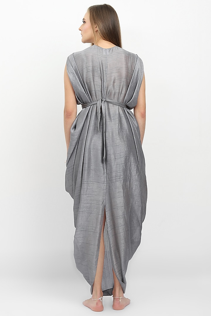 Grey Embellished Pleated Summer Dress by Naina Seth at Pernia's Pop Up Shop