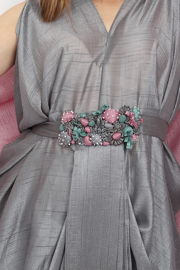 Grey Embellished Pleated Summer Dress by Naina Seth at Pernia's Pop Up Shop