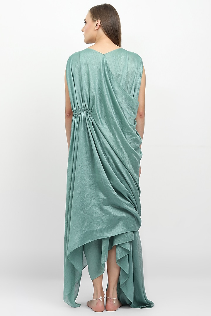 Sage Green Embellished Draped Summer Dress by Naina Seth at Pernia's Pop Up Shop