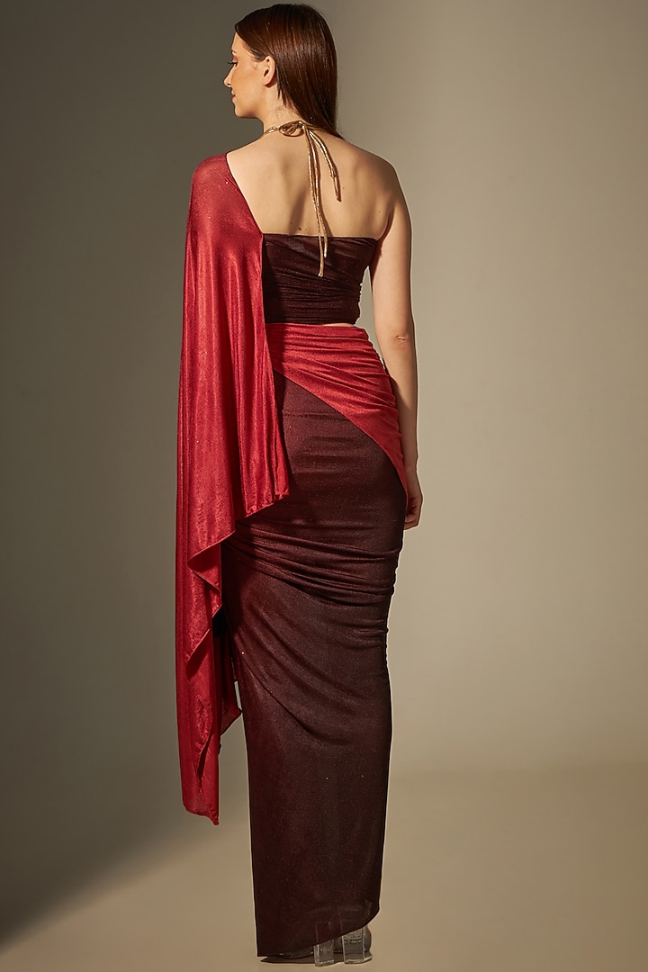 Maroon & Red Stretch Skirt Set by Naina Seth at Pernia's Pop Up Shop
