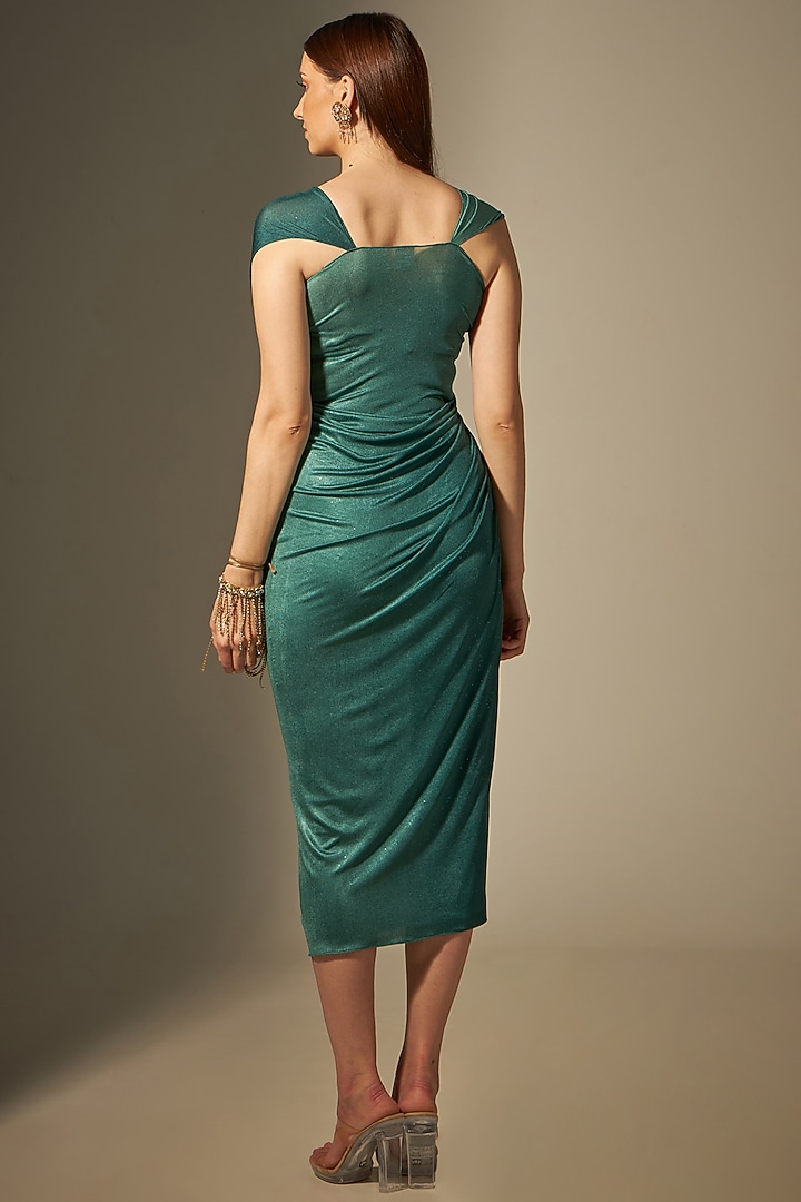 Green Stretch Draped Summer Dress by Naina Seth at Pernia's Pop Up Shop
