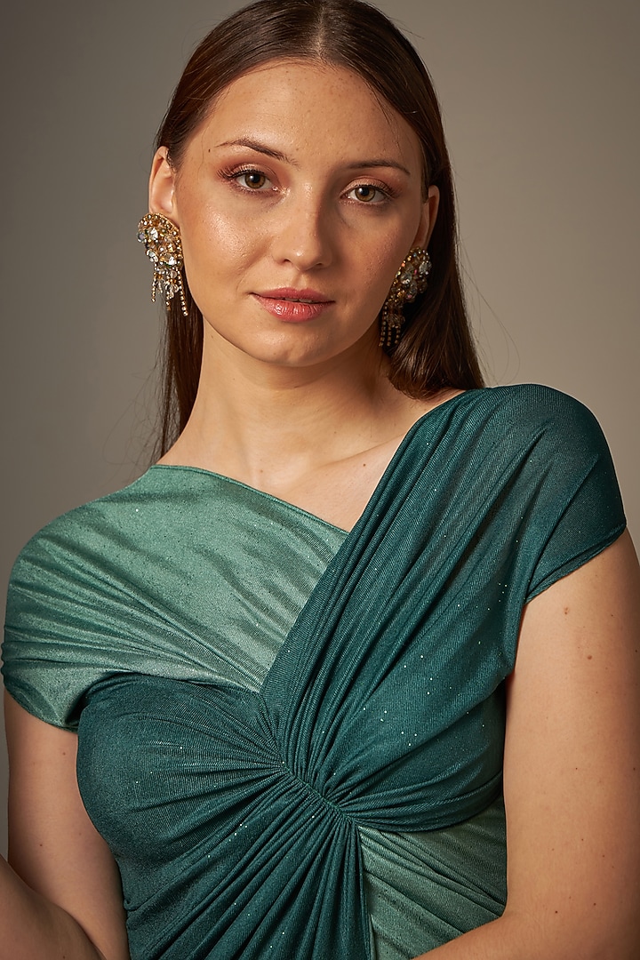 Green Stretch Draped Summer Dress by Naina Seth at Pernia's Pop Up Shop