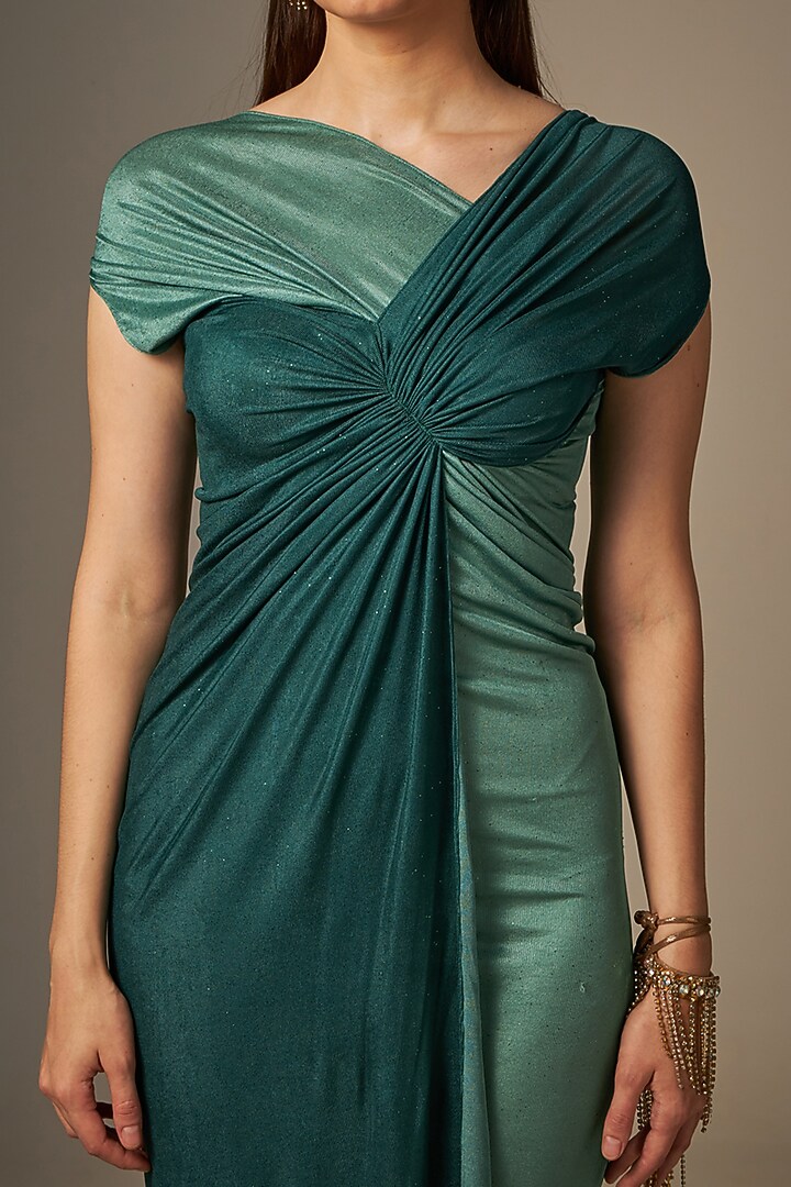 Green Stretch Draped Summer Dress by Naina Seth at Pernia's Pop Up Shop