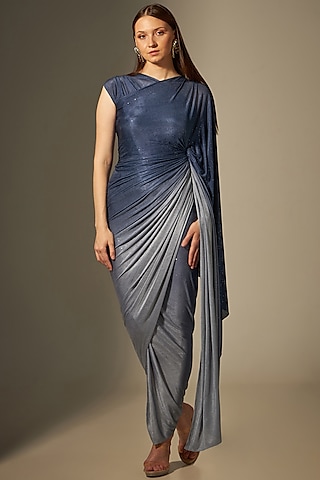 Blue Shaded Gown Saree by Naina Seth