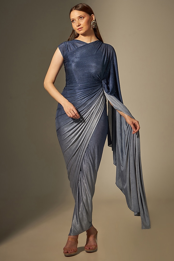 Blue Shaded Festive Gown Saree by Naina Seth at Pernia's Pop Up Shop