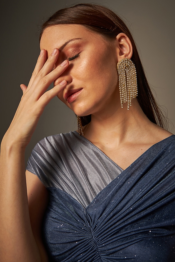 Gold Handmade Diamond Chain Earrings In Sterling Silver by Naina Seth at Pernia's Pop Up Shop