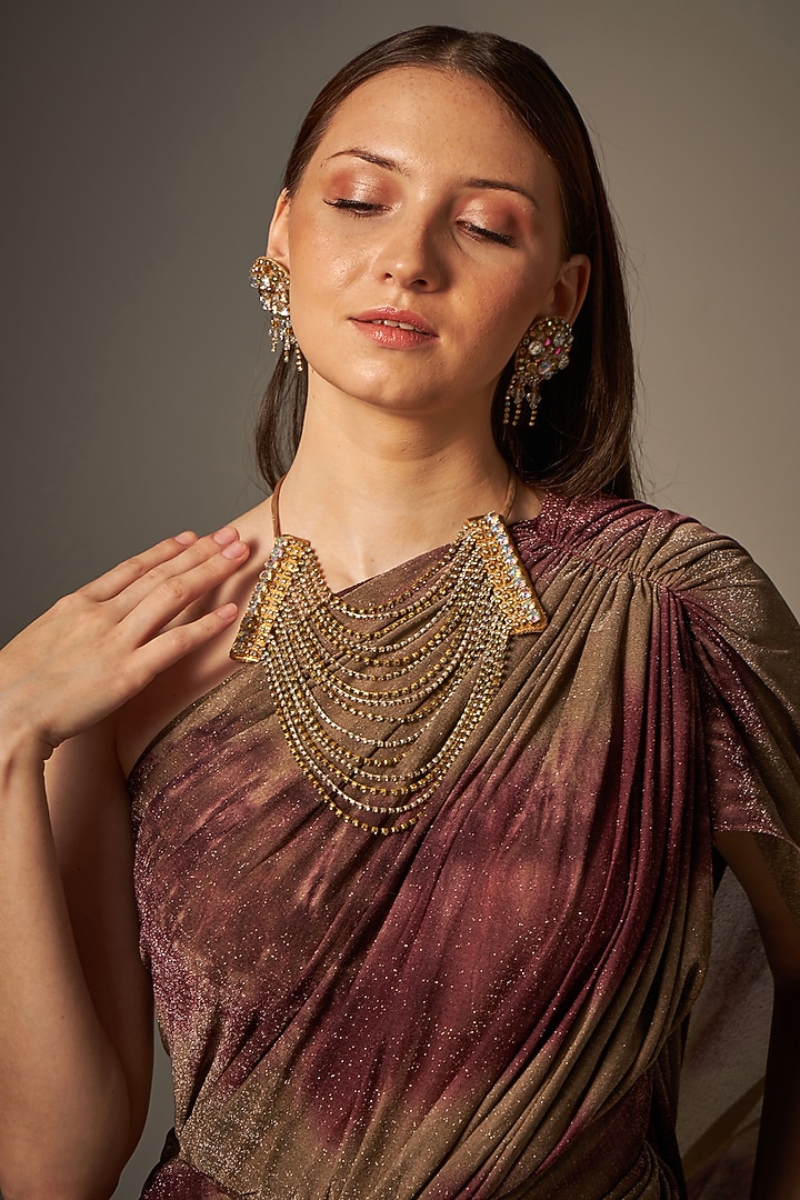 Gold Handmade Embroidered Necklace by Naina Seth at Pernia's Pop Up Shop