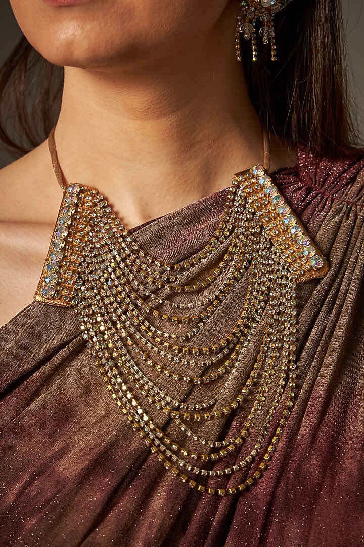 Gold Handmade Embroidered Necklace by Naina Seth at Pernia's Pop Up Shop