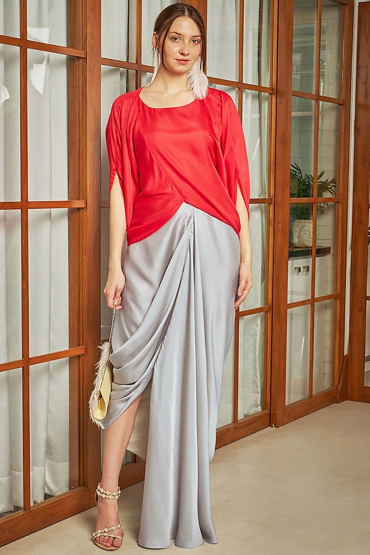 Grey Silk Skirt Set by Naina Seth