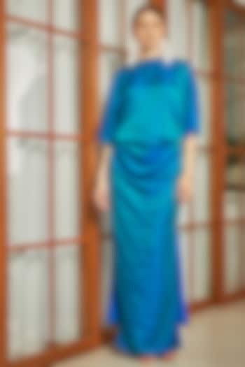 Blue Vegan Silk Draped Dress by Naina Seth