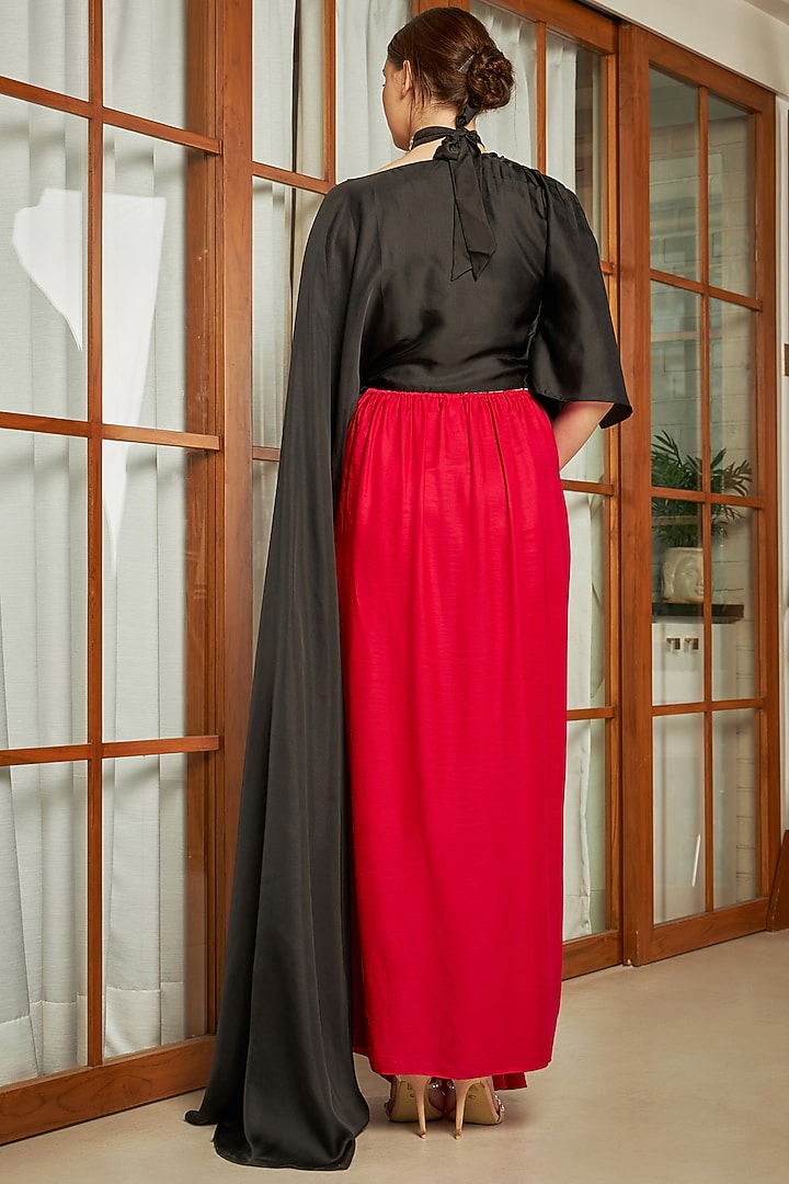 Red Silk Draped Skirt Set by Naina Seth at Pernia's Pop Up Shop