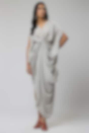 Silver Grey Vegan Silk Knotted Summer Dress by Naina Seth at Pernia's Pop Up Shop