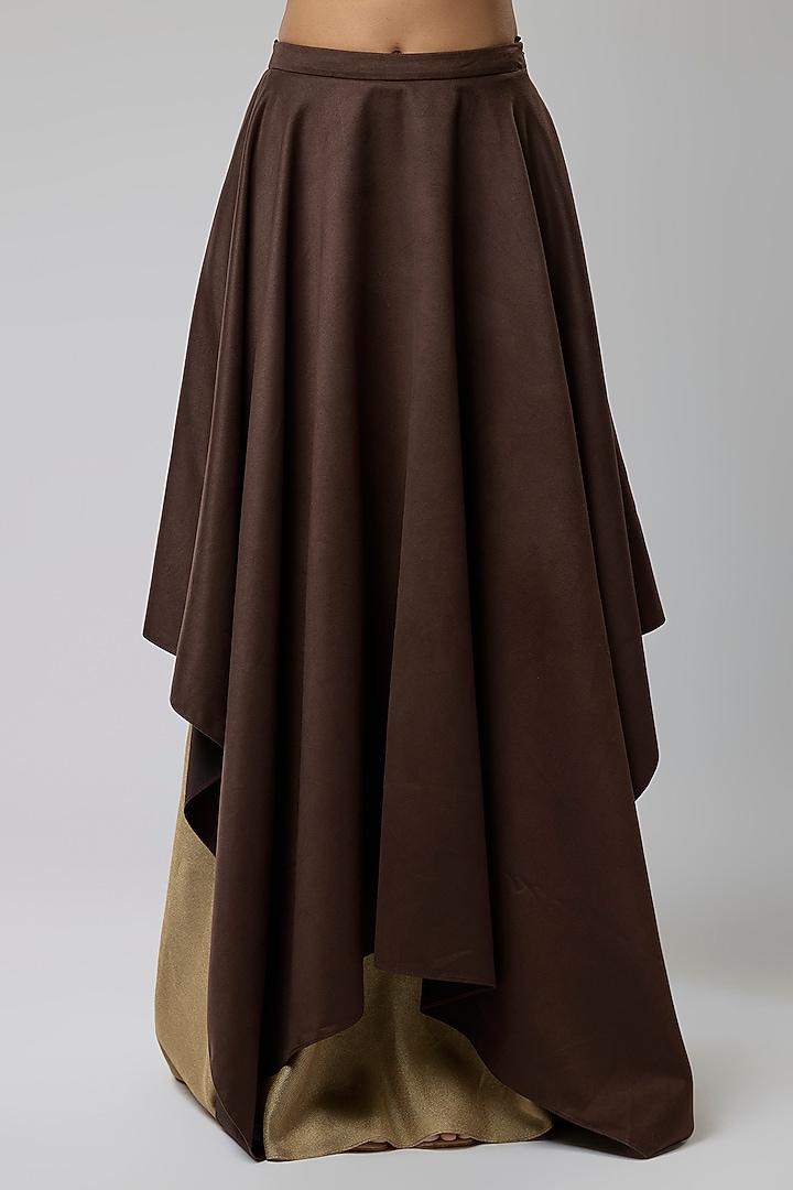 Brown Suede & Brocade Skirt Set by Naina Seth at Pernia's Pop Up Shop