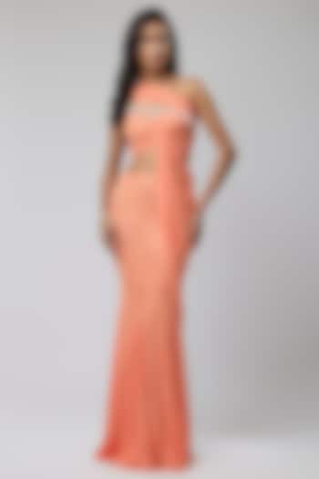 Orange Knit Jersey Skirt Set by Naina Seth at Pernia's Pop Up Shop