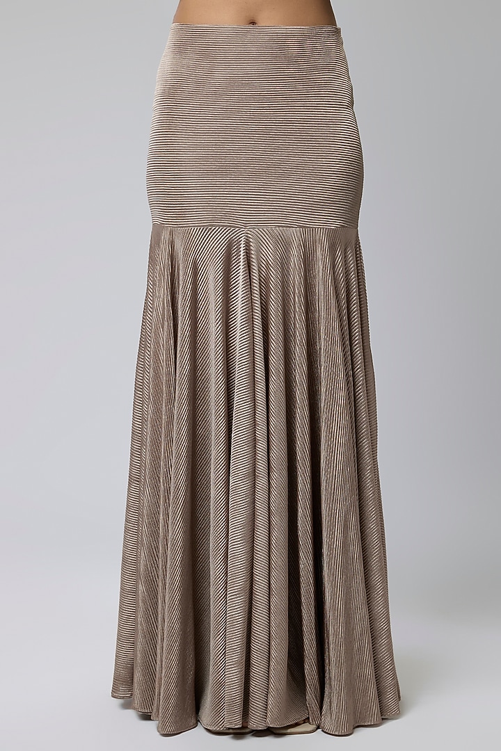 Dull Nude Self Pleated Stretch Draped Party Wear Gown Saree Set by Naina Seth at Pernia's Pop Up Shop