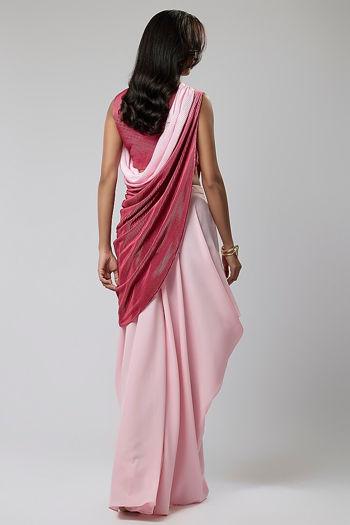 Rose Pink Formal Crepe Wide-Leg Cowl Pant Set by Naina Seth at Pernia's Pop Up Shop