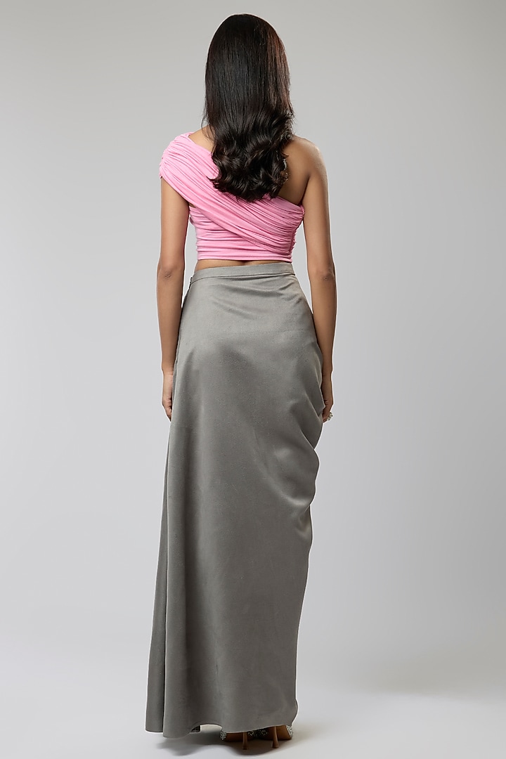 Grey Suede Draped Skirt Set by Naina Seth at Pernia's Pop Up Shop
