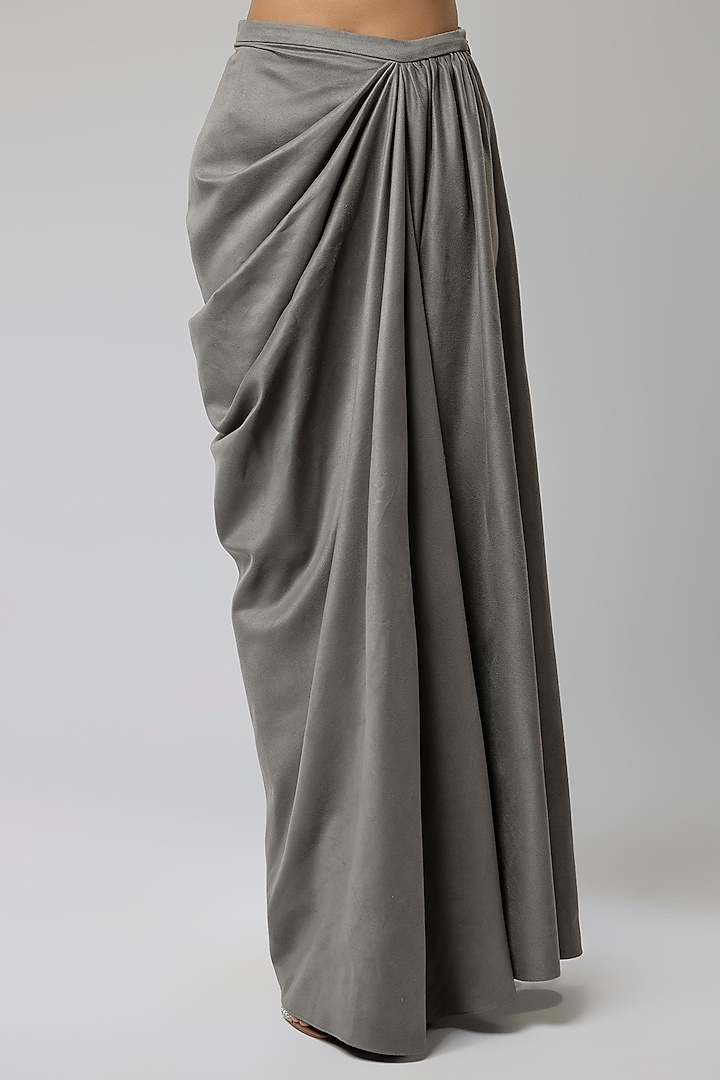 Grey Suede Draped Skirt Set by Naina Seth at Pernia's Pop Up Shop