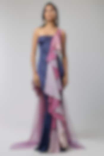 Navy Blue Ombre Tulle Ruffled Mermaid Party Wear Gown by Naina Seth at Pernia's Pop Up Shop