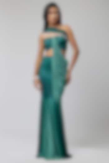 Green Ombre Stretch Embellished Skirt Set by Naina Seth at Pernia's Pop Up Shop