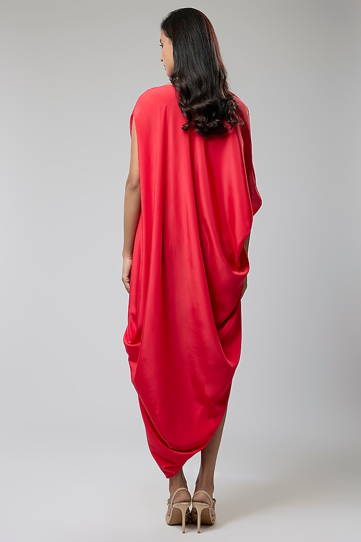 Red Crepe Draped Midi Summer Dress by Naina Seth at Pernia's Pop Up Shop