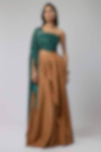 Bronze Suede High-Waisted Skirt Set by Naina Seth at Pernia's Pop Up Shop