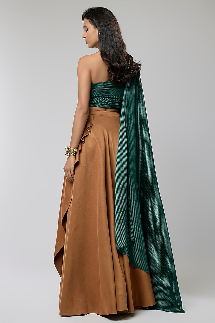Bronze Suede High-Waisted Skirt Set by Naina Seth at Pernia's Pop Up Shop