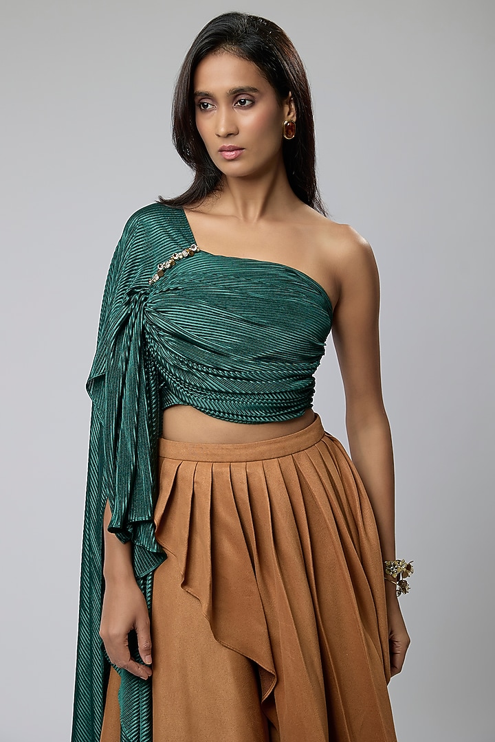 Bronze Suede High-Waisted Skirt Set by Naina Seth at Pernia's Pop Up Shop