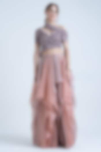 Dark Pale Lavender & Peach Pleated Lehenga Set by Naina Seth at Pernia's Pop Up Shop